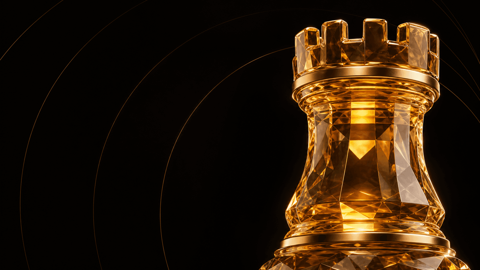 Transparenter goldener Schachturm als Symbol fuer Zeqra Risk Control